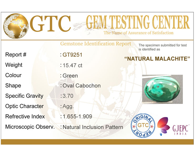 15.47 ct Natural Certified Malachite stone